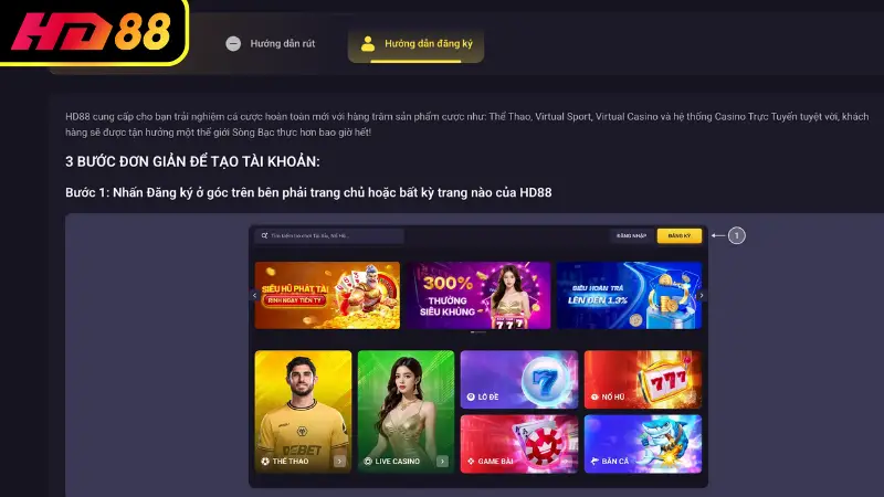 Hướng dẫn đăng ký tài khoản HD88 nhanh và chi tiết