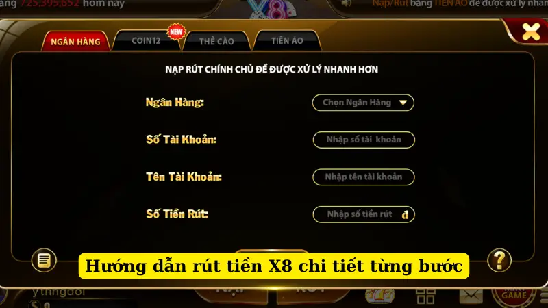 Hướng dẫn rút tiền X8 chi tiết từng bước