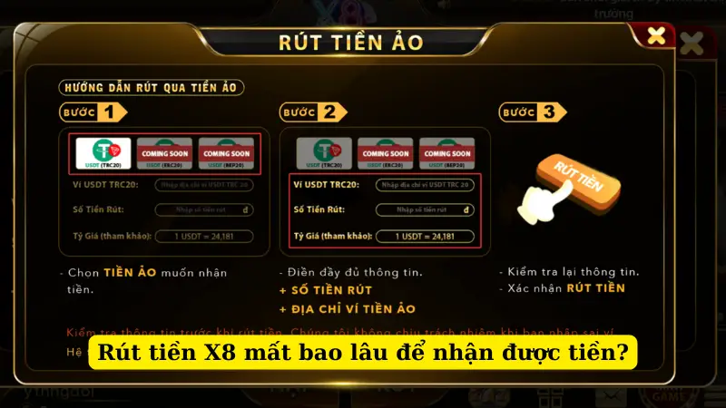 Rút tiền X8 mất bao lâu để nhận được tiền?